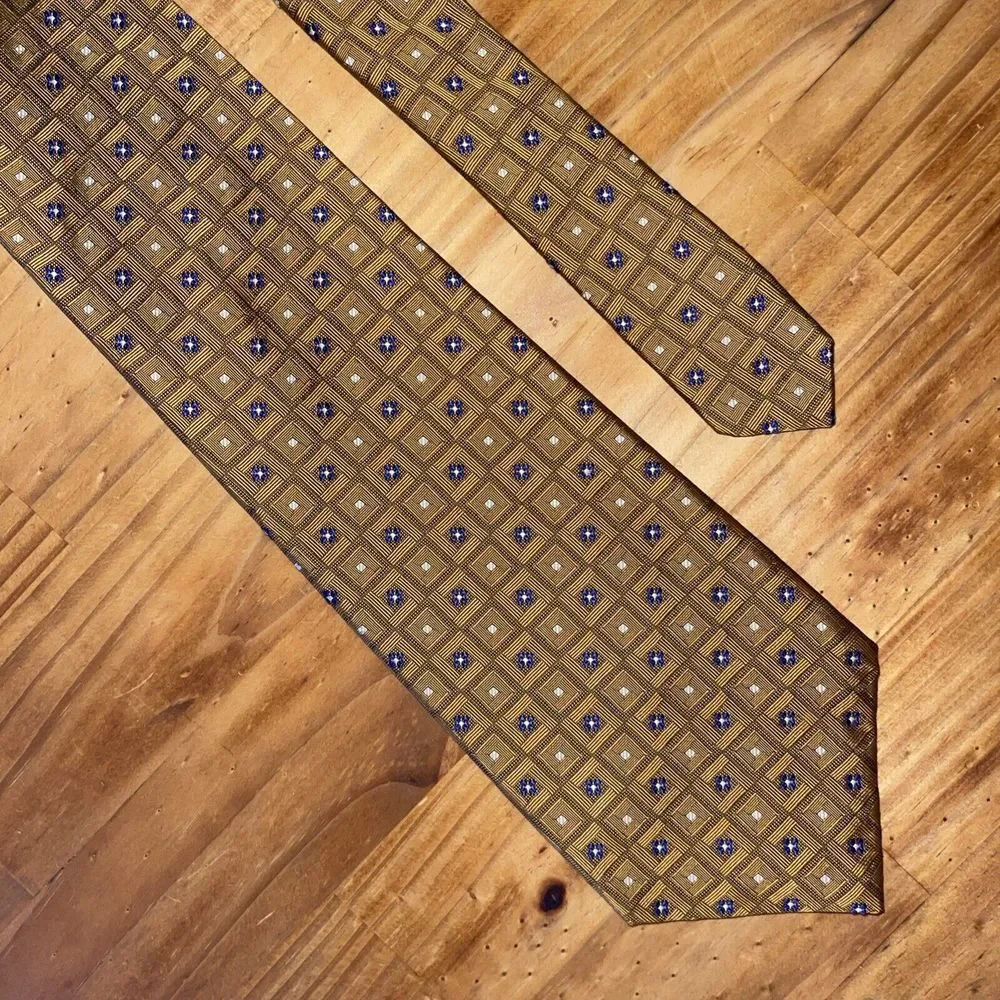 Robert Talbott Perlis Neck Tie Men‎ Yellow 100% Silk Hand Sewn